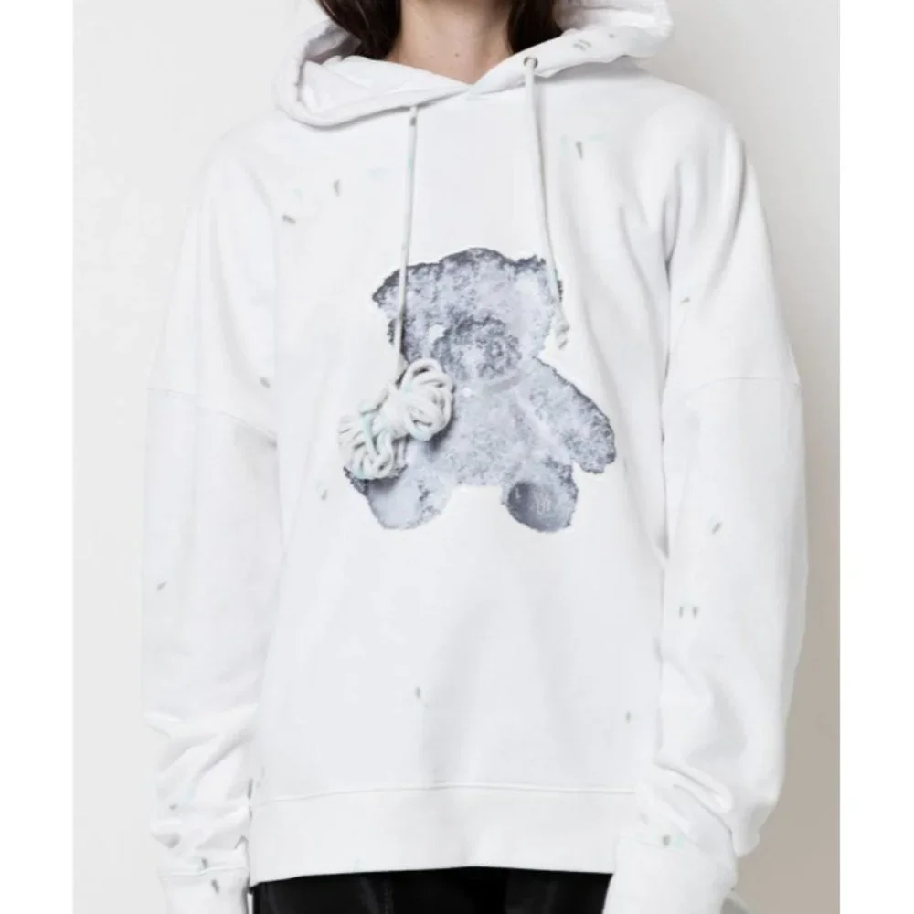 NWT $850 WE11DONE WHITE HOODIE PEARL NECKLACE TEDDY REFLECTIVE US SZ MEDIUM - Picture 3 of 10